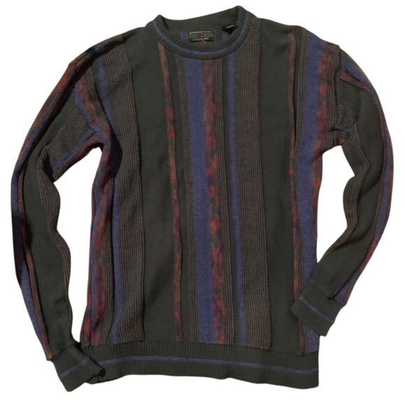 VTG Y2K Alexander Julian Men's Sweater Coogi-Style Striped 3-D Crewneck Sz M BIG - Picture 1 of 16